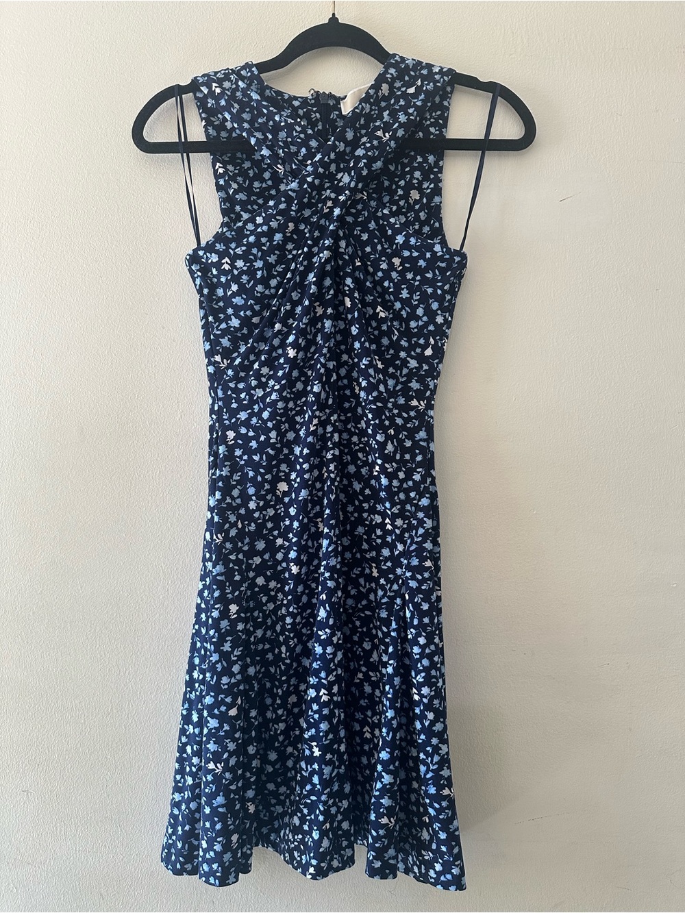 Michael Kors Navy Blue Floral Twist-Detail Midi Dress